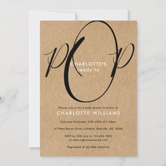 Klaar om te barsten Baby Shower Chic Script Rustie Kaart (Voorkant)