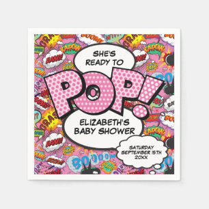 Klaar om te barsten Baby Shower Roze Stripboek Servet