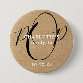 Klaar om te barsten Baby Shower Rustieke Kraft Chi Ronde Button 7,6 Cm
