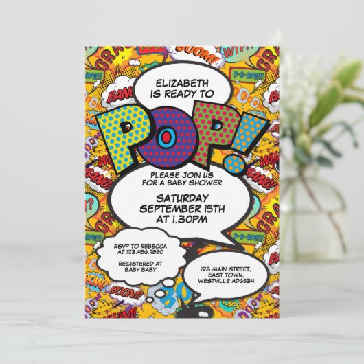 Klaar om te barsten Baby Shower Stripboek Modern Kaart (Staand voorkant)