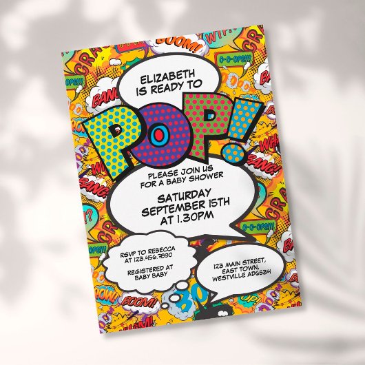 Klaar om te barsten Baby Shower Stripboek Modern Kaart