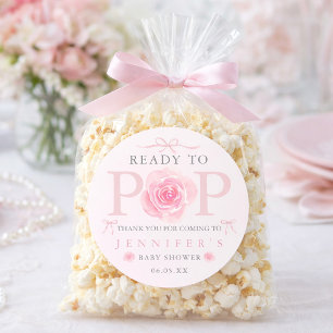 Klaar om te barsten bloemboog baby shower popcorn ronde sticker