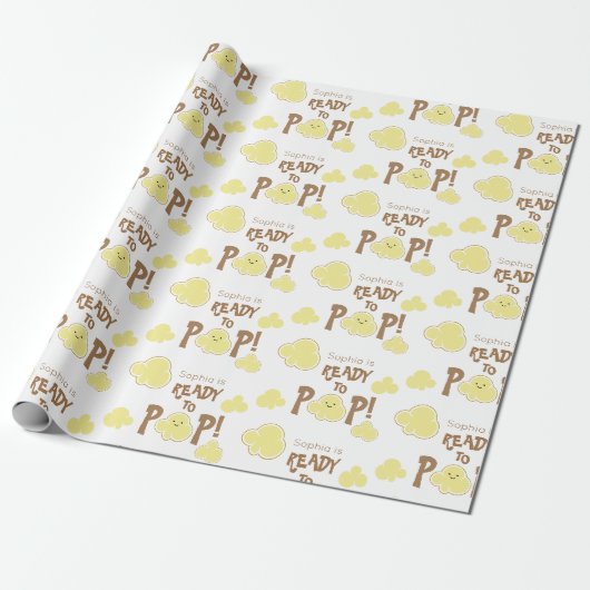 Klaar om te barsten Cute Popcorn Baby Shower Cadeaupapier (Uitgerold)