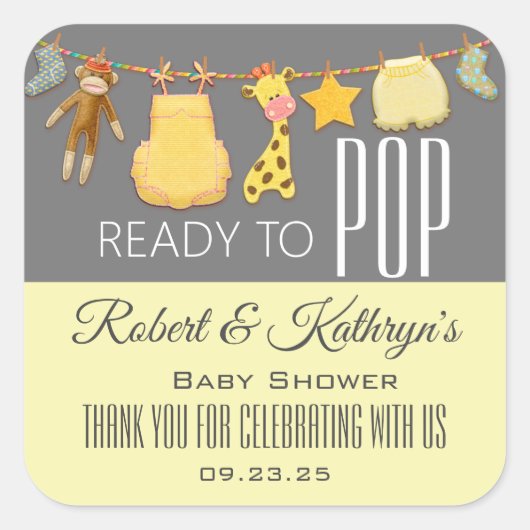 "Klaar om te barsten" gepersonaliseerde babyshower Vierkante Sticker (Voorkant)