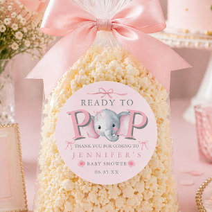Klaar om te barsten Olifant Baby Shower Popcorn Za Ronde Sticker