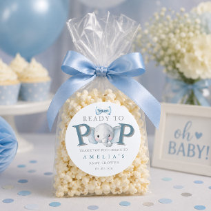 Klaar om te barsten Olifant Baby Shower Popcorn Za Ronde Sticker