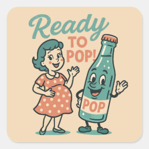 Klaar om te barsten Retro jaren 50 Zwangerschaps B Vierkante Sticker