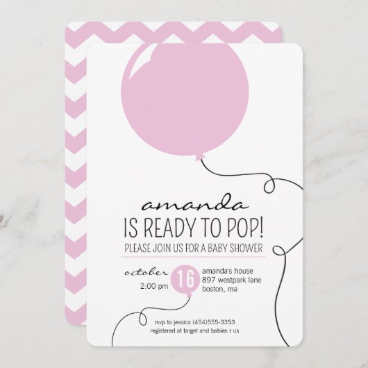 Klaar om te barsten Roze ballon Meisje Baby Shower Kaart (Voorkant / Achterkant)