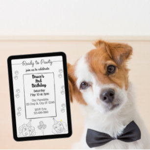 Klaar om te feesten, Black Line Hond Verjaardag Kaart