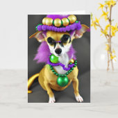 Klaar om te feesten? Mardi Gras Chihuahua Kaart (Gele Bloem)