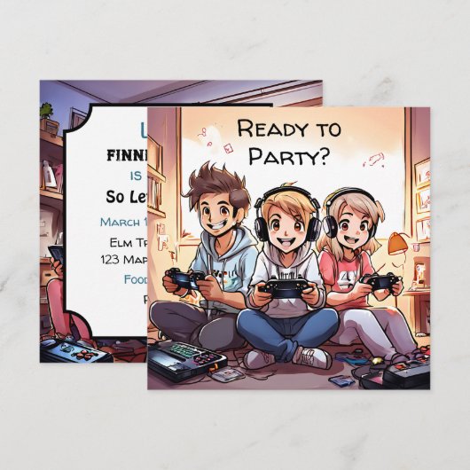 Klaar om te feesten | Verjaardagsfeest met gamingt Kaart (Voorkant / Achterkant)