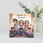 Klaar om te feesten | Verjaardagsfeestje met gamin Kaart (Staand voorkant)