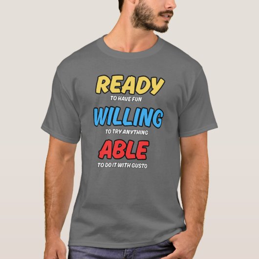 KLAAR OM TE GEBEUREN - FUN AVONTUUR TEE T-SHIRT (Voorkant)