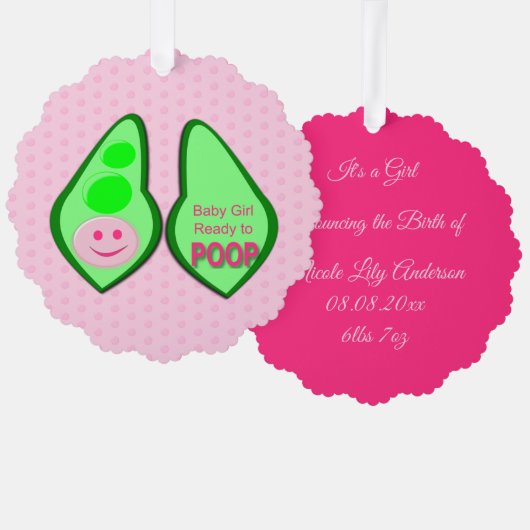 Klaar om te poepen Baby Meisje Pink Pea Custom Ornament Kaart (Voorkant / Achterkant)