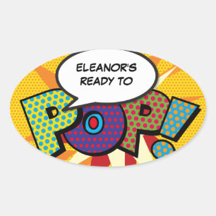 Klaar om te POP Baby Shower Kleurrijke Stripboek Ovale Sticker
