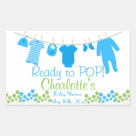 Klaar om te POPPEN! Baby Clothesline-Baby shower Rechthoekige Sticker