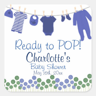 Klaar om te POPPEN! Baby Clothesline-Baby shower Vierkante Sticker