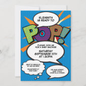 Klaar om te Poppen Baby shower Blue Comic Book Fot Kaart (Voorkant)