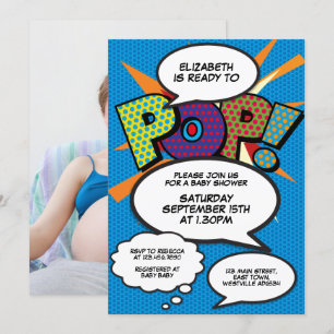 Klaar om te Poppen Baby shower Blue Comic Book Fot Kaart