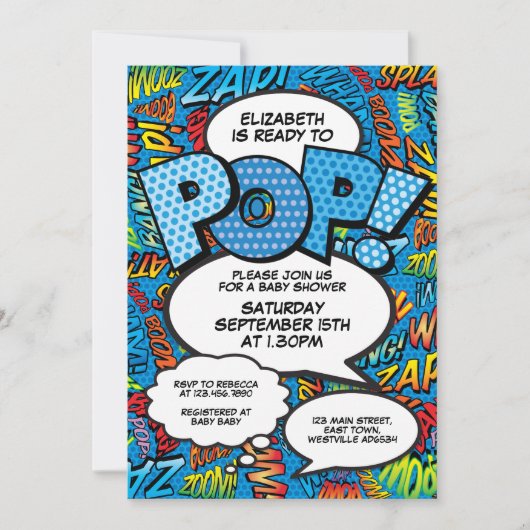 Klaar om te Poppen Baby shower Comic Book Fun Blue Kaart (Voorkant)