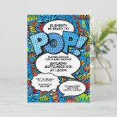 Klaar om te Poppen Baby shower Comic Book Fun Blue Kaart (Staand voorkant)