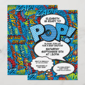 Klaar om te Poppen Baby shower Comic Book Fun Blue Kaart (Voorkant / Achterkant)