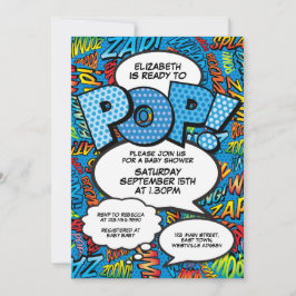Klaar om te Poppen Baby shower Comic Book Fun Blue Kaart