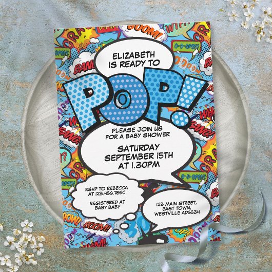 Klaar om te Poppen Baby shower Comic Book Modern B Kaart