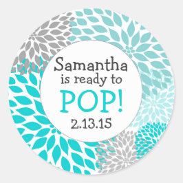 Klaar om te Poppen Baby shower Favor / turquoise m Ronde Sticker