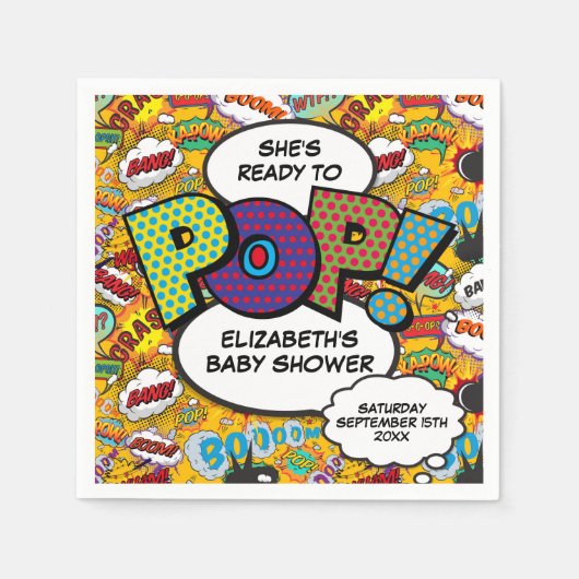 Klaar om te Poppen Baby shower Fun Comic Book Servet (Voorkant)