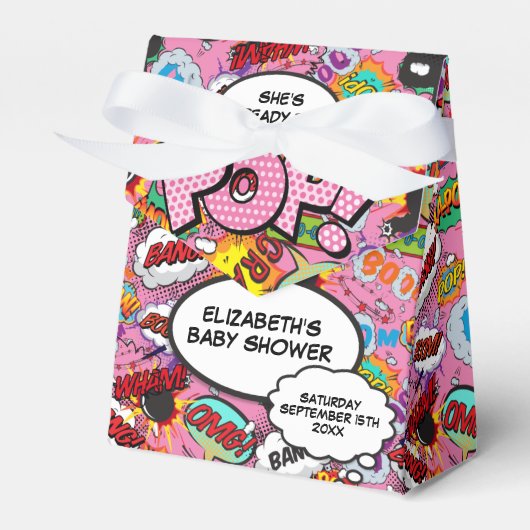 Klaar om te Poppen Baby shower Pink Comic Book Bedankdoosjes (Voorkant Zijde)