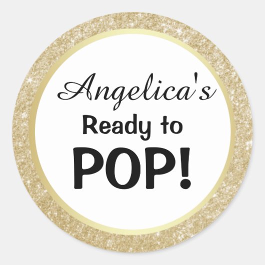 Klaar om te Poppen Baby shower Wit Goud Glitter Ronde Sticker (Voorkant)