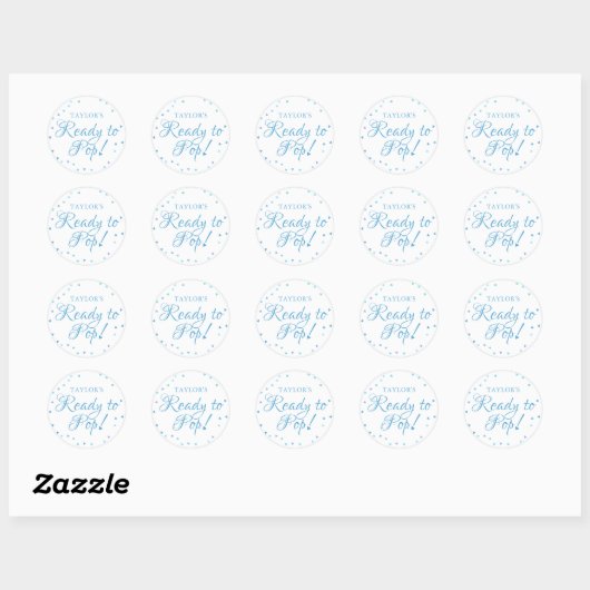 Klaar om te Poppen Blue Love Hearts Baby Boy Showe Ronde Sticker (Vel)