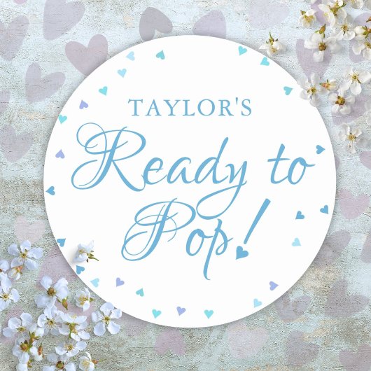 Klaar om te Poppen Blue Love Hearts Baby Boy Showe Ronde Sticker