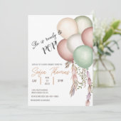 Klaar om te Poppen Boho Ballons Baby shower Invita Kaart (Staand voorkant)