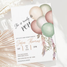 Klaar om te Poppen Boho Ballons Baby shower Invita
