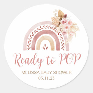 Klaar om te POPPEN Boho Rainbow Baby shower Favor  Ronde Sticker