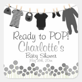 Klaar om te POPPEN! Clothesline-Baby shower Vierkante Sticker