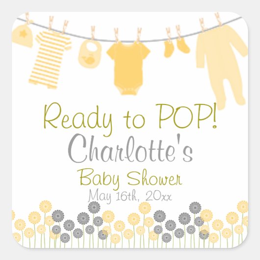 Klaar om te POPPEN! Clothesline-Baby shower Vierkante Sticker (Voorkant)