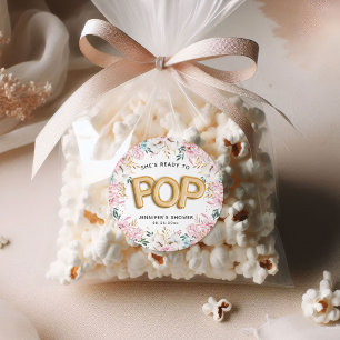 "Klaar om te Poppen" Floral Baby shower Ballonnen Ronde Sticker