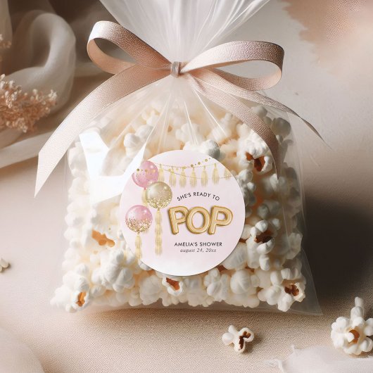 "Klaar om te Poppen" Floral Baby shower Ballonnen Ronde Sticker