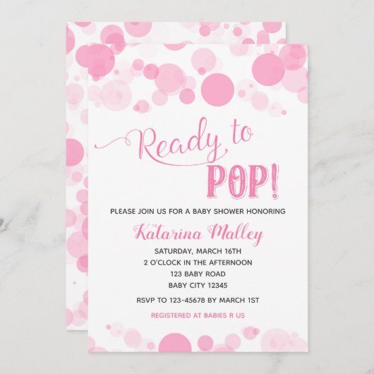 Klaar om te Poppen! Girl Baby shower Invitation Kaart (Voorkant / Achterkant)