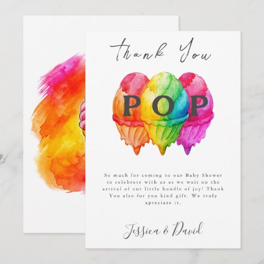 Klaar om te Poppen Ice Cream Gradient Pink Baby sh Bedankkaart (Voorkant / Achterkant)