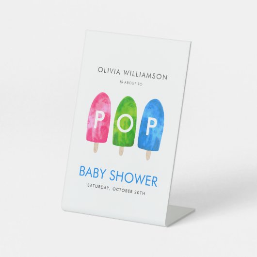 Klaar om te Poppen kleurrijk Blauw Baby shower Reclamebord Met Voetstuk (Voorkant)