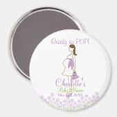 Klaar om te POPPEN! Paarse Silhouette Baby shower Magneet (Voorkant / Achterkant)