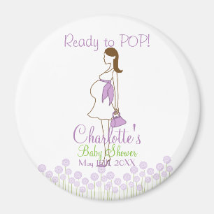 Klaar om te POPPEN! Paarse Silhouette Baby shower Magneet