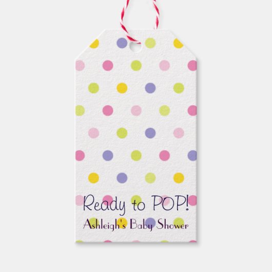 Klaar om te POPPEN! Pastel Polka Dot Baby shower Cadeaulabel (Voorkant)