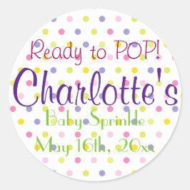 Klaar om te POPPEN! Pastel Polka Dot Baby Sprinkle Ronde Sticker