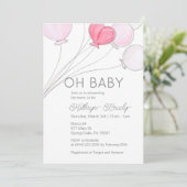 Klaar om te Poppen Pink Balloon Baby shower Invita Kaart (Staand voorkant)