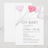 Klaar om te Poppen Pink Balloon Baby shower Invita Kaart (Voorkant / Achterkant)